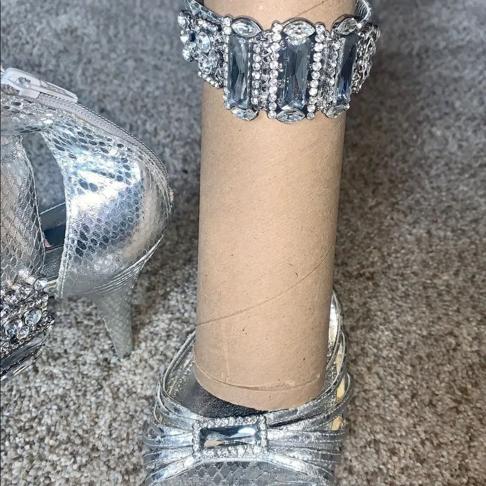 Nina New York Silver Jeweled Heels